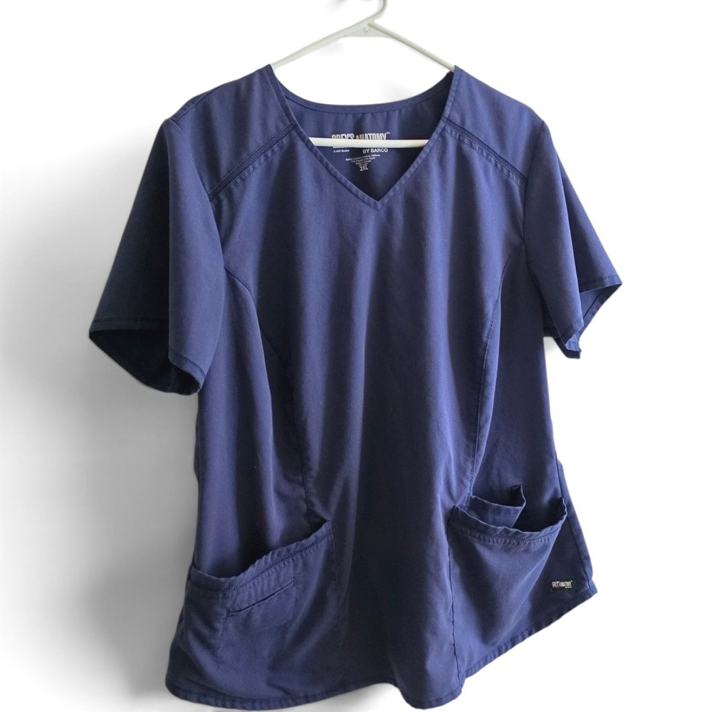 Greys Anatomy Avana Mesh Pullover V-Neck Scrub Top Women's 2XL Indigo Blue
